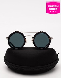 RRP€250 YOHJI YAMAMOTO Pilot Round Sunglasses Blue Tinted Lenses Made in France