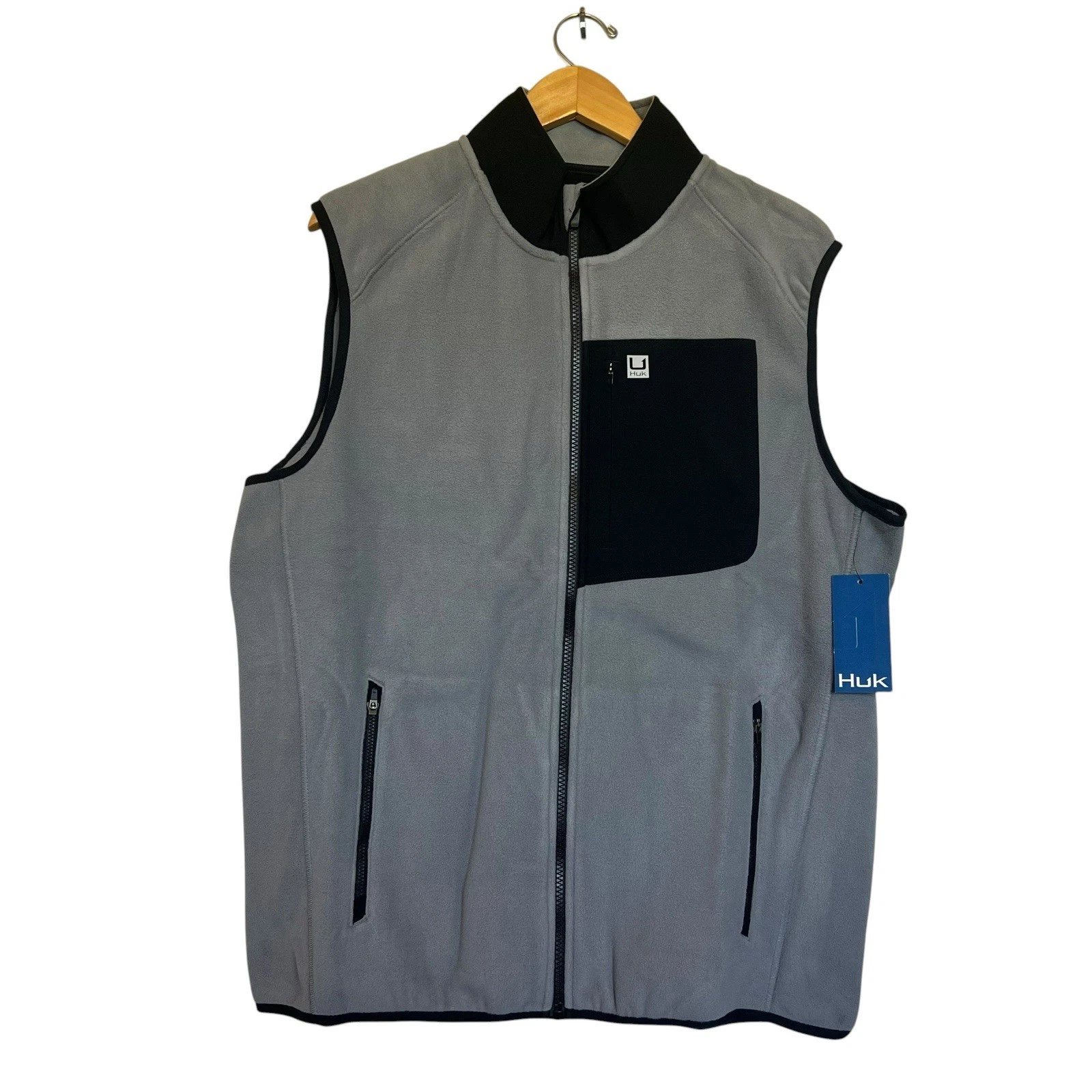Huk Fishing NWT Men's Gray Fleece Vest with Black Pocket XL available