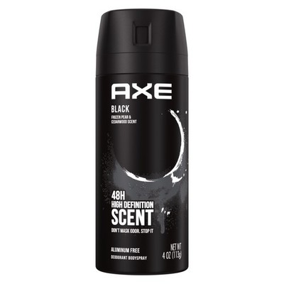 4 AXE Black Mens Body Spray Deodo48hr Odor Protection Frozen Pear & Cedarwood
