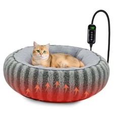Toove Heated Cat Bed Indoor - 20" Heating Donut Pet Bed for Cats and Small Grey
