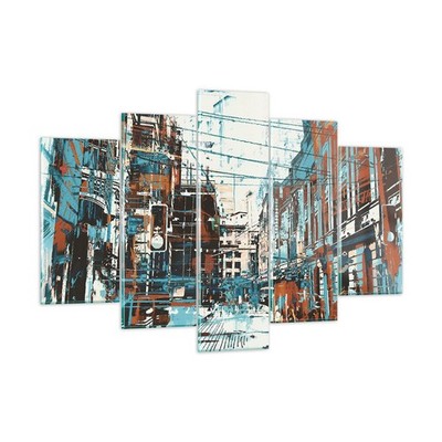 Wandbilder 150x100cm 5 tlg Glasbild Stadt Straße Haus XXL Bilder Art Wanddeko