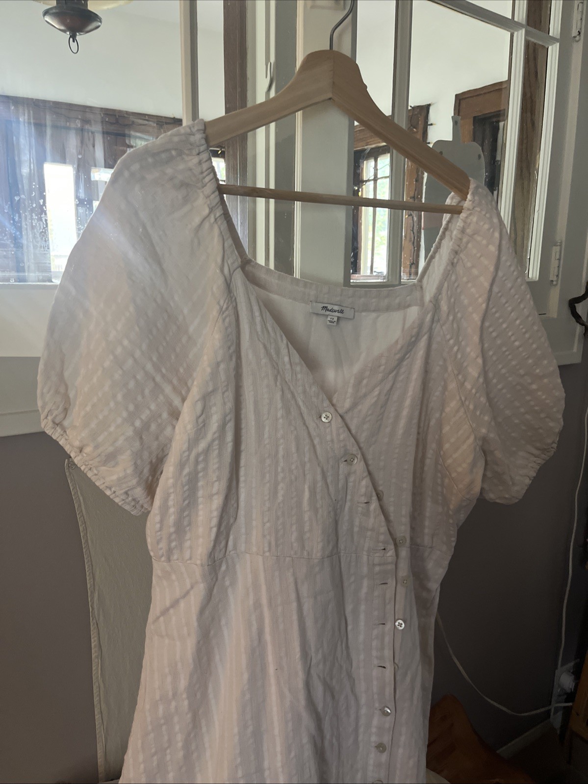 Madewell Linen Cotton Blend Tunic Dress Size 12 Button Down Short Sleeve