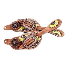 Showman Ladies Leather Spur Straps Hand Painted Sunflowers Copper NEW