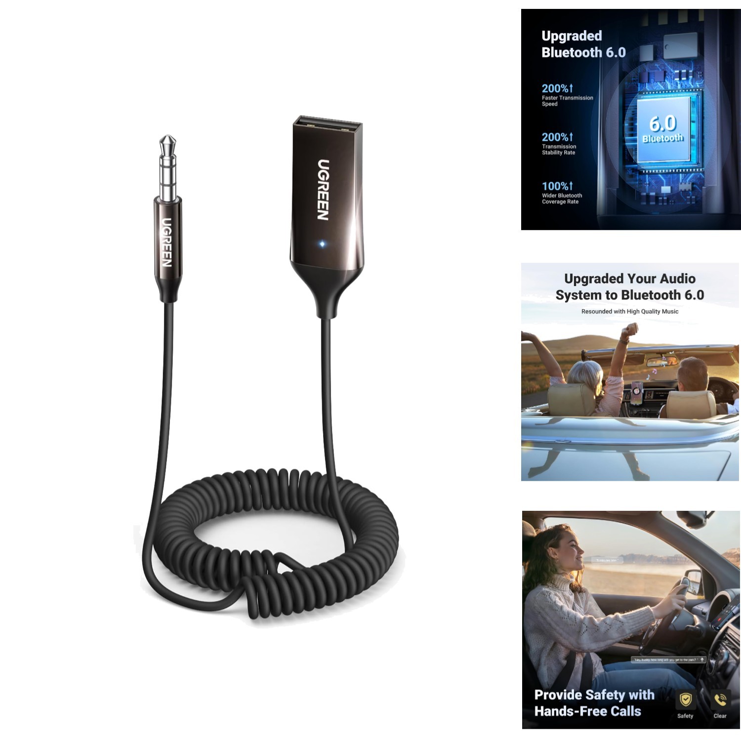 Bluetooth 6.0 Receiver for Car with Built-In Mic &ndash; High-Fidelity Aux Adapter