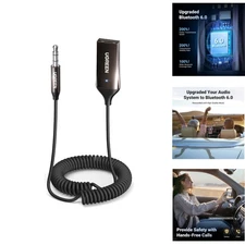 Bluetooth 6.0 Receiver for Car with Built-In Mic – High-Fidelity Aux Adapter