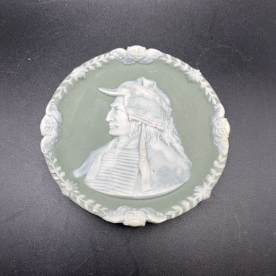 Vintage Schafer & Vater Sioux Chief Broken Arm Green Jasperware 5  Plate