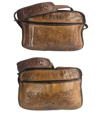 Vintage Tooled Leather Purse Deer Image Leaf Chick Strap Read Discription