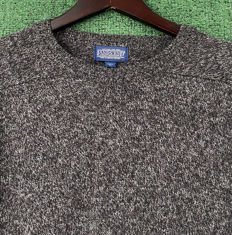 Vintage 90’s Lands End 100% Shetland Wool Grey Sweater Mens XL Made In The UK - Image 2 of 4