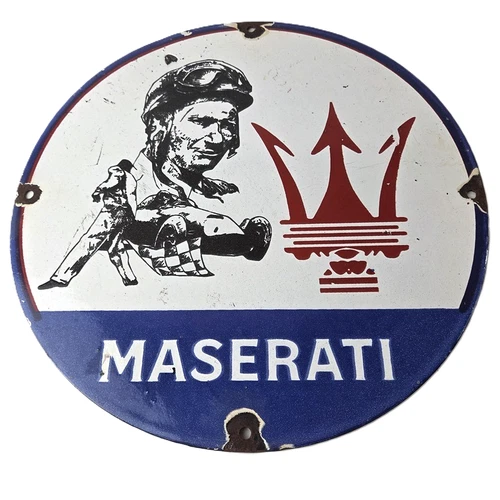 Vintage Maserati Sports Car Sign - Auto Service Dealer Gas Porcelain Sign