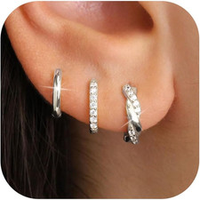 925 Sterling Silver Huggie Hoop Earrings for Women, Hypoallergenic Stackable Set
