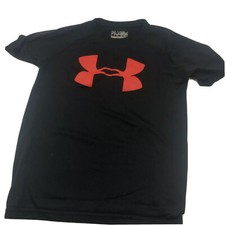 Under Armour Youth Shirt Small Y-SMALL Black red Logo Loose Heat Gear EUC