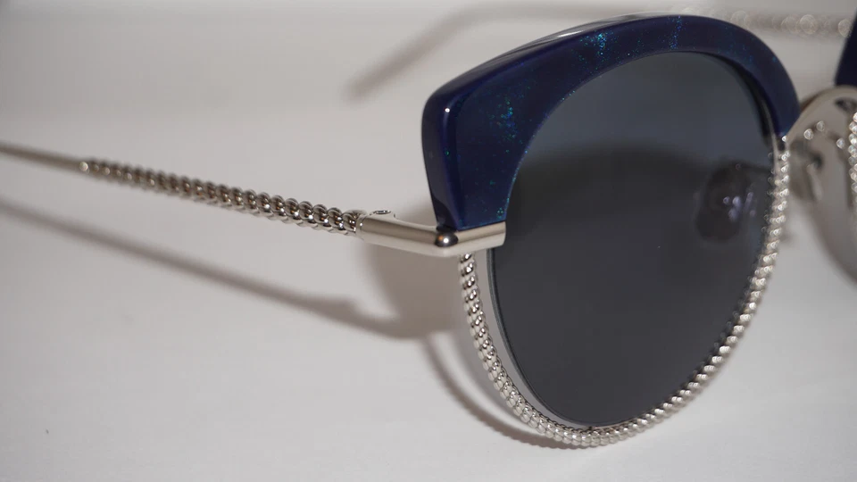 Nuevas gafas de sol Boucheron con cable plateado azul mármol BC0105S 003 52 22 135 Foto 4 de 4