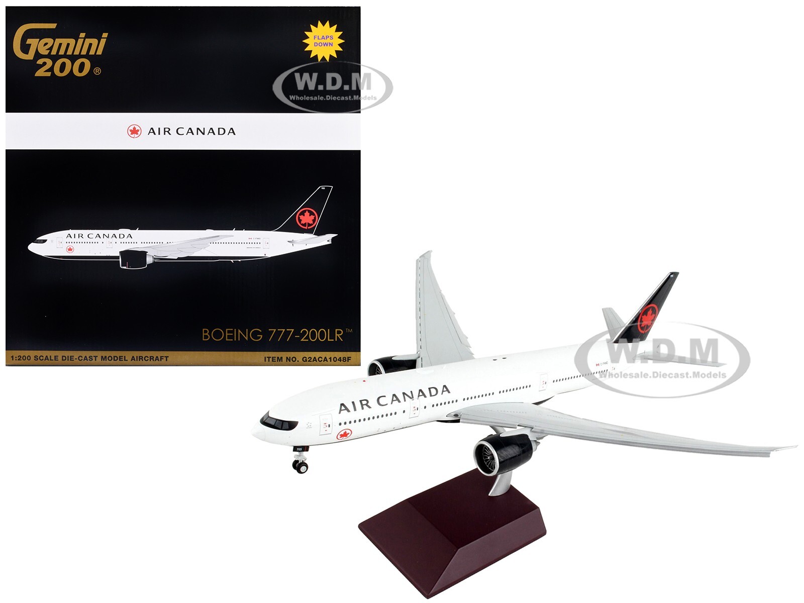 САМОЛЕТ BOEING 777-200LR С ОПУЩЕННЫМИ ЗАКРЫЛКАМИ AIR CANADA 1/200 ОТ GEMINIJETS G2ACA1048F