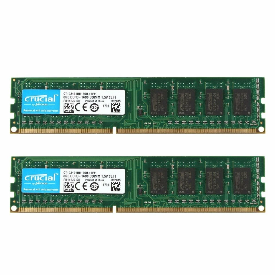 16GB 8GB 4GB DDR3 1600MHz PC3-12800U 240pin DIMM Desktop Memory Crucial LOT BT - Image 4 of 4