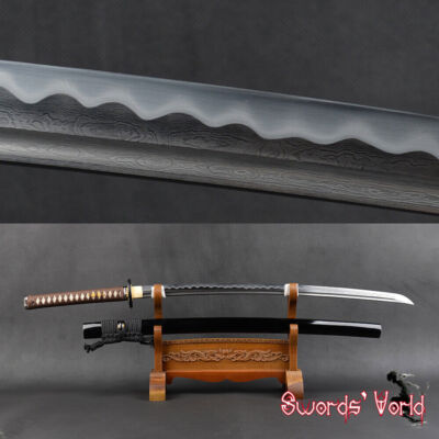 Japanese Samurai Katana Sword Clay Tempere Folded Steel Real Hamon Musashi Tsuba