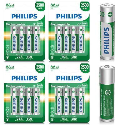 Genuine Philips 16 Packs 1.2V AA 2100/2500mAh HR6 Rechargeable Batteries NiMH