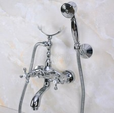 Polished Chrome Clawfoot Bath Tub Faucet with Hand Shower Mixer Tap Wall Mount
