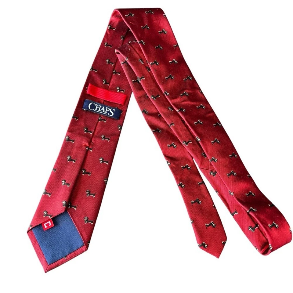 Corbata Chaps 100 % seda para hombre Dachshund perro borgoña caprichosa Foto 4 de 4