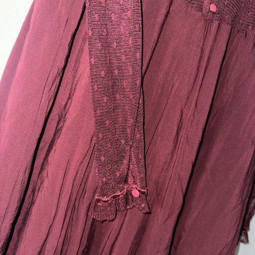 Kimchi Blue Constance Embroidered Mesh Mock Neck Frock Dress Burgundy Victorian - Picture 4 of 7