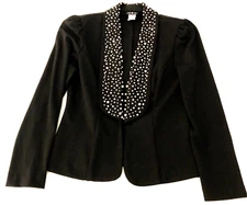 MSK Womens Blazer Sz S Black Beaded Shawl Collar Open Front Long Sleeve Stretch
