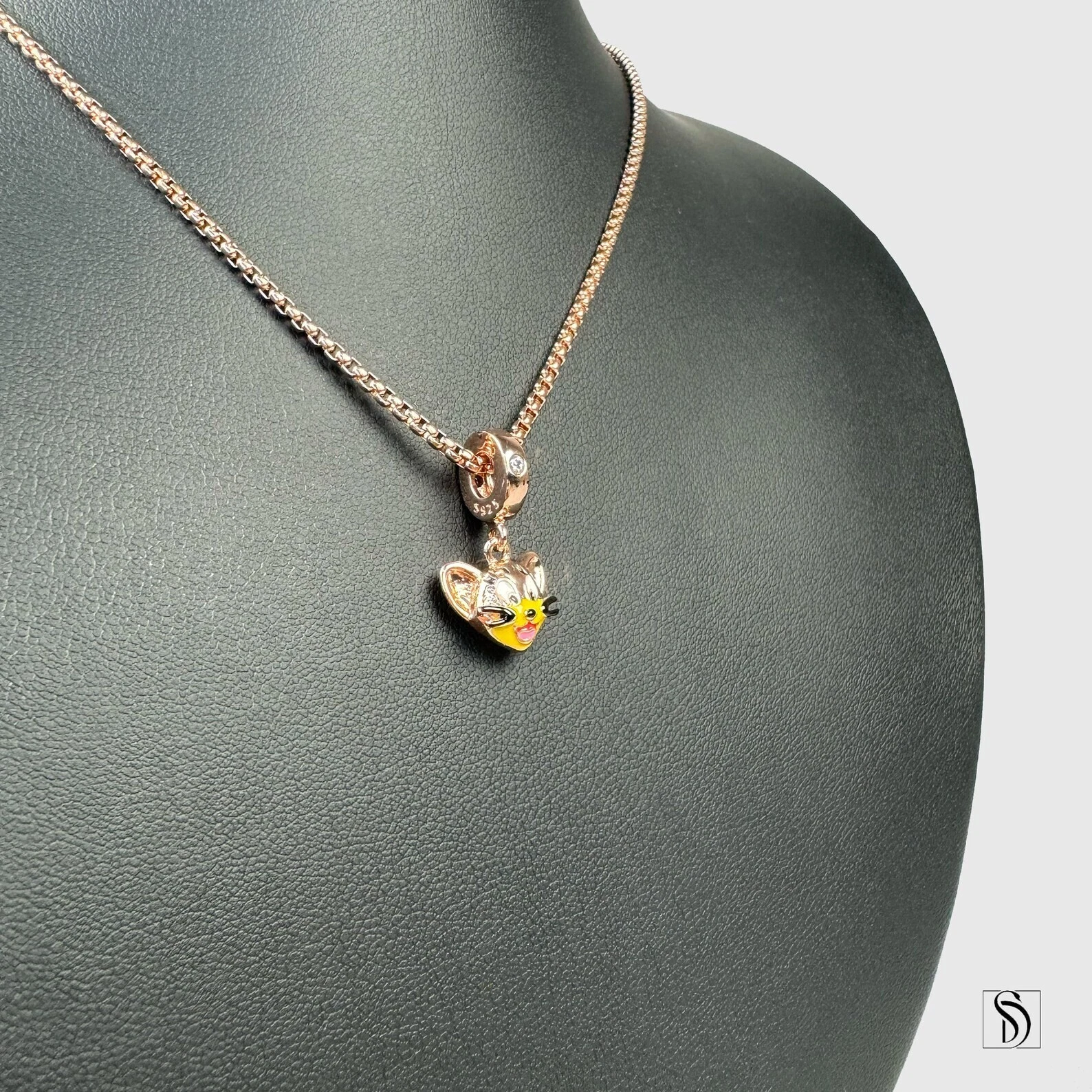 Collier pendentif souris Jerry or rose premium argent sterling 925 Tom et Jerry
