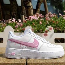 Air Force 1 Custom White Shoes Light Pink Drip Swooshes Mens Womens Kids Sizes