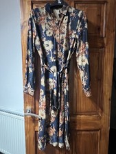 Navy-Beige Medium Size Women Floral Dress Autumn /Winter
