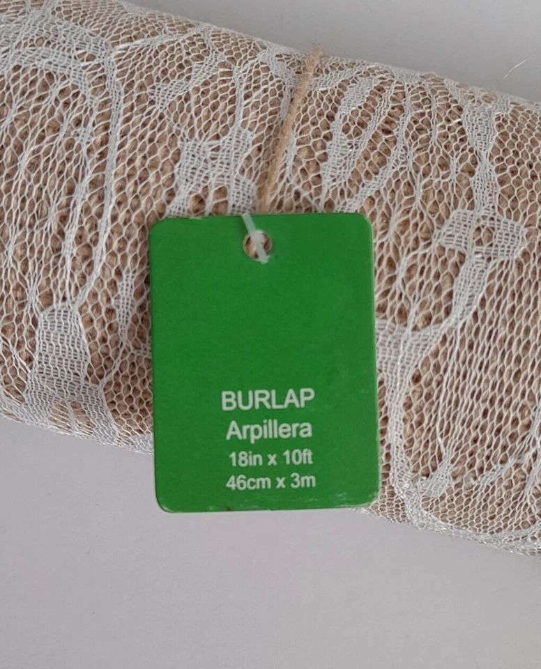 NWT 18 inch x 10 foot rolled burlap lace trim runner fabric Wedding party rustic - Image 3 of 4