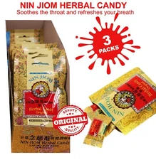 Cough Flu Sore Throat Herbal Candy Nin Jiom 20g Original Flavor 3 Packs