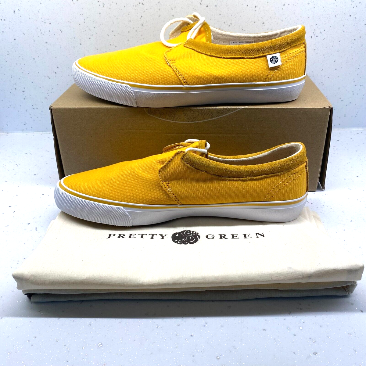 Pretty Green Canvas Yellow Deck Shoe/Trainer With Canvas bag UK Size NEW