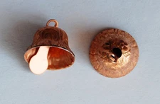 VINTAGE 2 TINY SMALL COPPER PLATED METAL BELL CHARMS PENDANTS BEADS 1/2 inch 