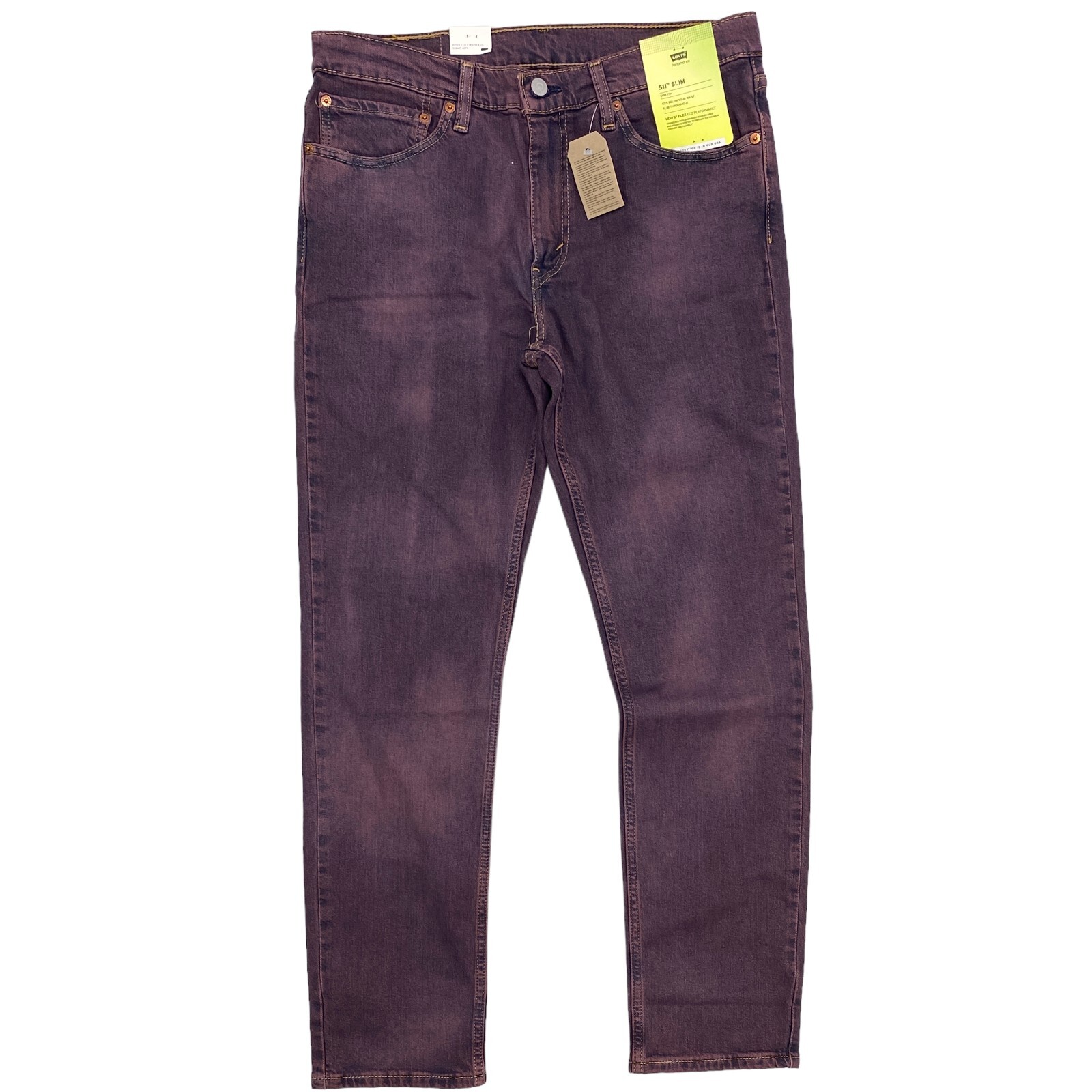 Мужские джинсы Levis 511 Slim красного цвета, окрашенные в бордовый цвет, из эластичного денима
