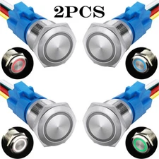 2Pc 19mm 12V LED ON OFF Push Button Power Switch Latching W/ Wire Socket Harness