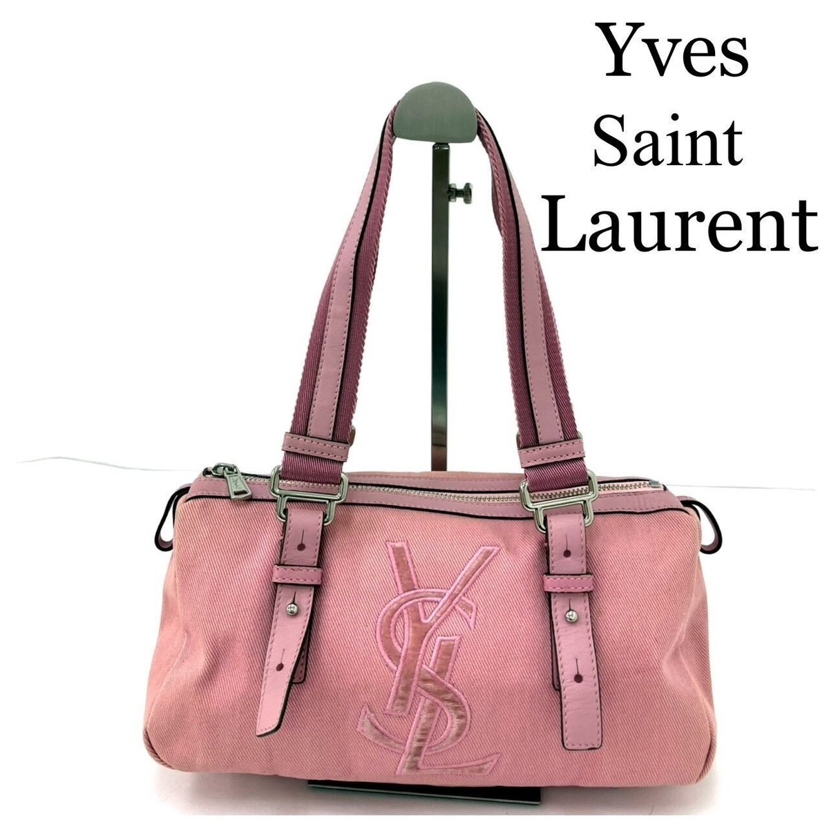 Yves Saint Laurent Mombasa Hobo Handbag Canvas Leather Women Pink  