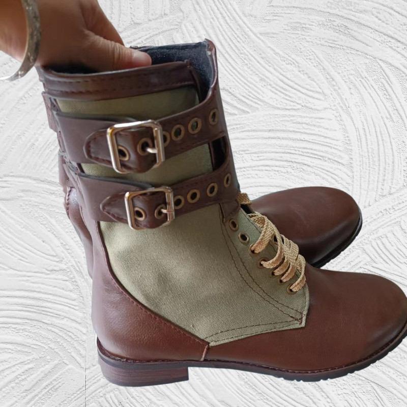 Large Size Canvas Retro Buckle Lace Jungle Mens Combat Boots  display picture 1