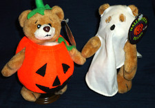 Halloween Bears w/Stands...Ghost and Jack-o-Lantern trick-or treaters pair