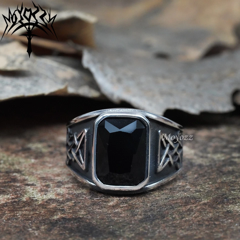 Модные мужские покрытием из нержавеющей стали черный обсидиан камень кольцо мужчин размер 7-15 подарок - Изображение 2 из 4