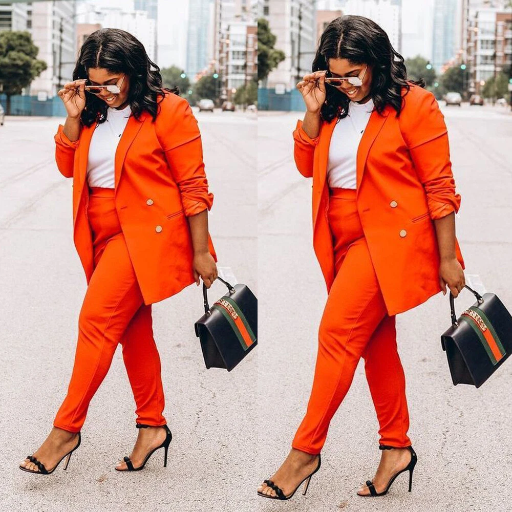 Trajes naranja para mujer talla grande 2 piezas damas trabajo oficina ropa  trajes sesión de fotos