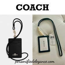 NEW Coach Black Crossgrain Leather ID Lanyard Document Holder 68