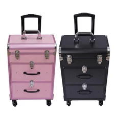 Professional Rolling Makeup Trolley Train Case Box Organizer Salon Cosmetic