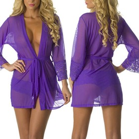 Women Sexy Mesh Kimono Robe Babydoll Lingerie Chemise Nightgown Cover Up Boudoir