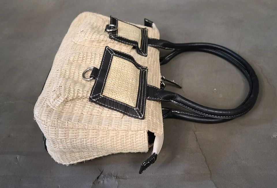 Bolso de Mano Kate Landry Cuero Paja Bolso de Mano Cartera Doble Bolsillos Frontales Foto 4 de 4