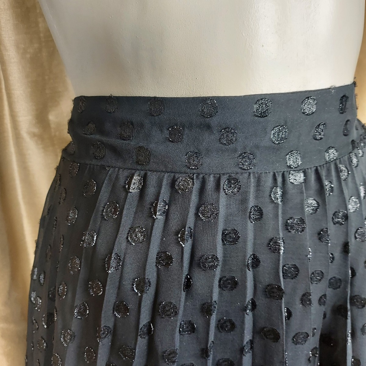 Cynthia Rowley Black Sparkle Polka-dot Pleated Side Zip
