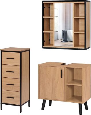 EUGAD Badmöbel Set Waschbeckenunterschrank Bad Kommode mit 4 Schubladen Spiegel