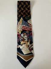 Tabasco Men's Necktie Tie Silk Jacquard Football American Flag Blue Made USA 57"