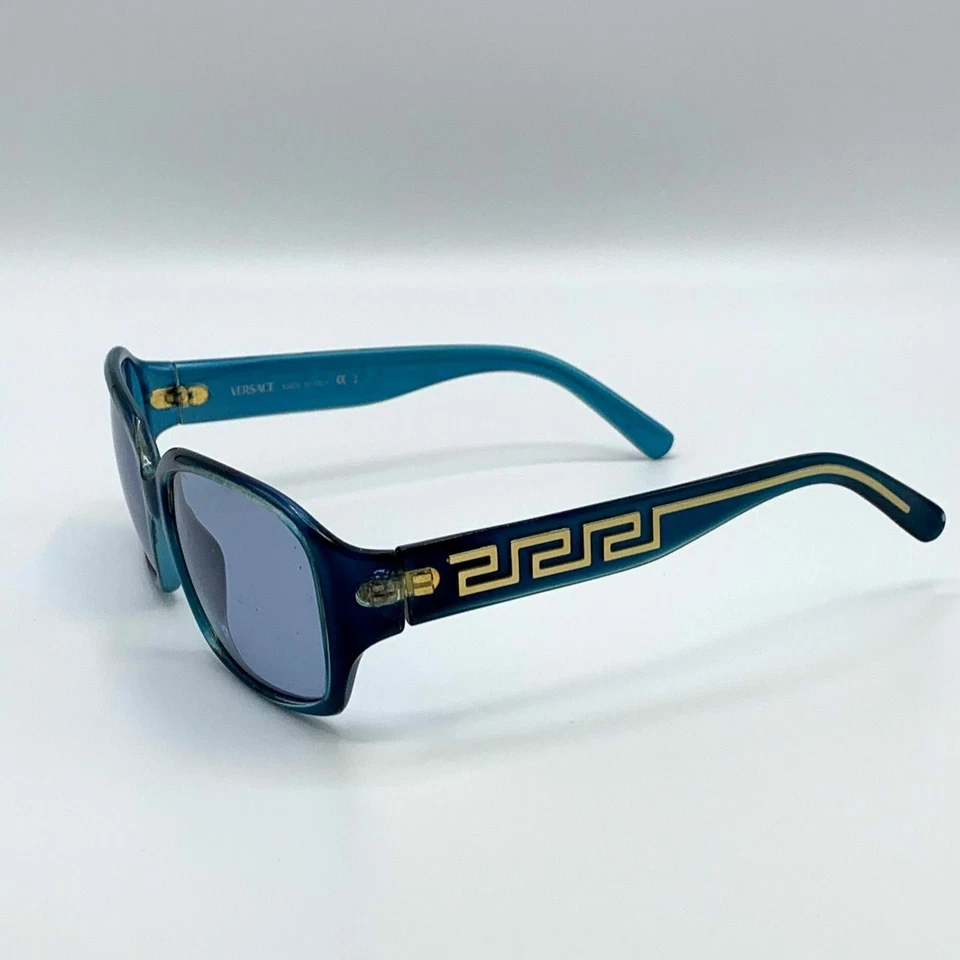 Gafas de sol Versace vintage Mod 437 Col 754 azul dorado estampado de llaves griegas con estuche Foto 3 de 4