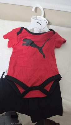 New Puma Two Piece Baby Bodysuit & Shorts Set 0-3 Months Red/Black Retail $30