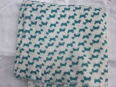 Vintage Cream & Green Scottie Dog Seersucker - 2 yards X 36 inches wide - Clean