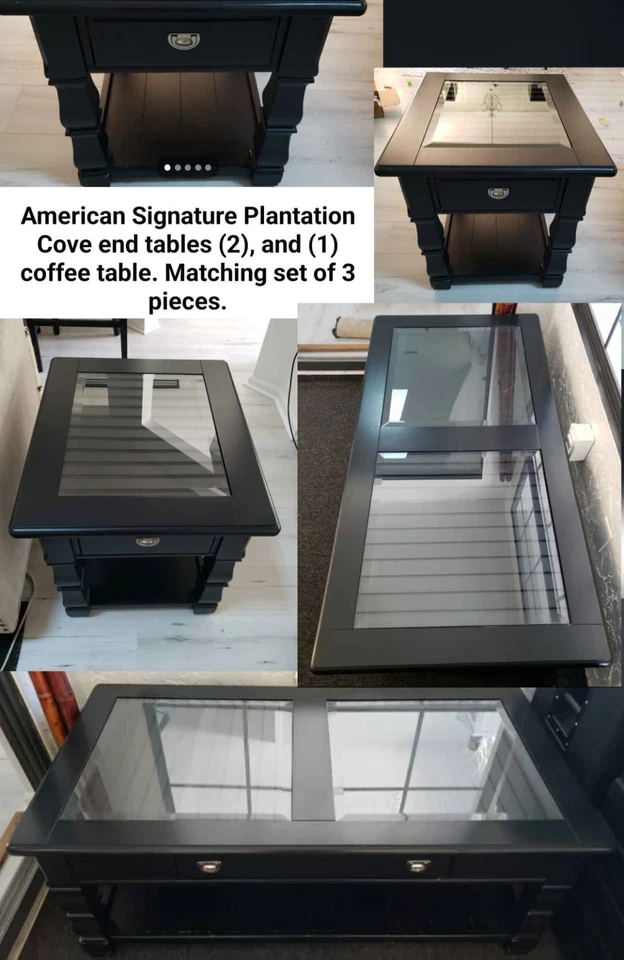 Cama y mesas con dosel American Signature Plantation Cove tamaño king en negro Foto 2 de 4