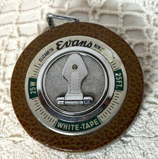 VINTAGE EVANS 25 FT WHITE TAPE MEASURE ELIZAB...